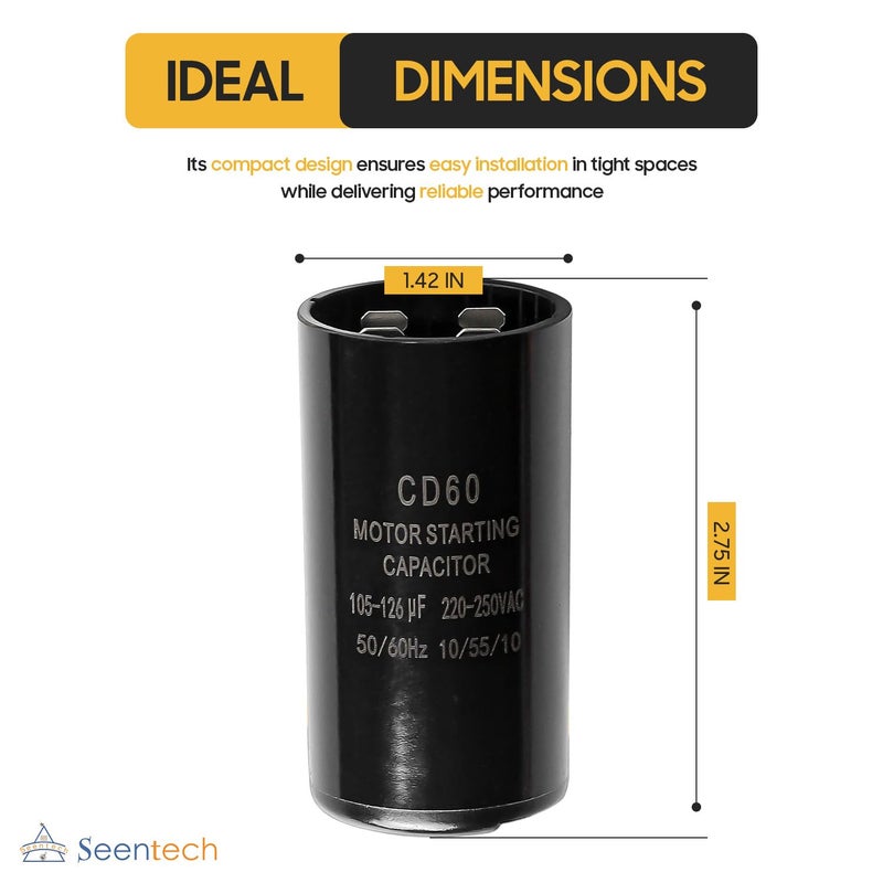 Seentech 105-126 uf/MFD 220-250 VAC Motor Start Capacitor Universal Fit for Franklin Control Box 2823008110, 2823018110, 2801084915, 2823018310, 2823508110 1.0 1.5 and 2 HP Well Pump and Others - Image 4